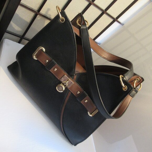 Adriennne Vittadeni, handbag, Faux Leather, Brown & Black, Gold accents, lined. - Picture 15 of 15